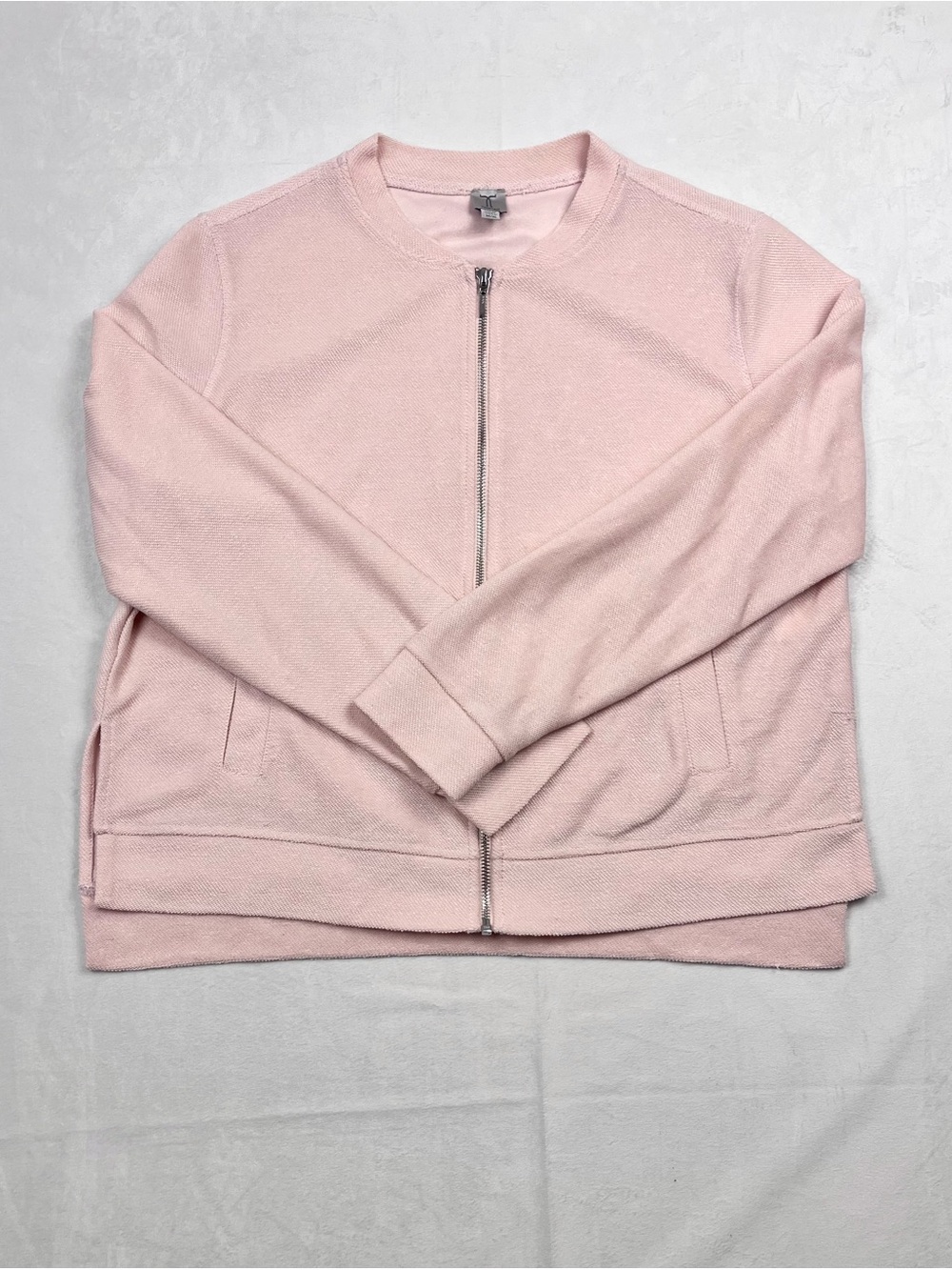 Tristan Light Pink Textured Knit Zip Front Bomber Jacket Size Medium